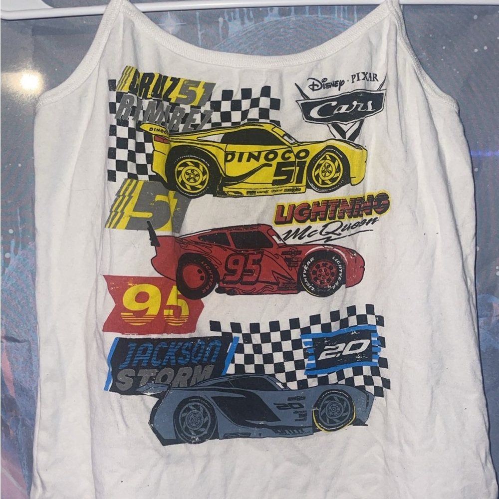 Disney Cars Kids Tank Top - White with Red, Yellow, and Blue Cars
